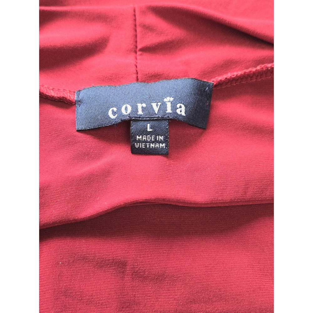 Corvia‎ Layered Look Cardigan Blouse Top Burgundy Black Metal Accent L - Picture 8 of 10